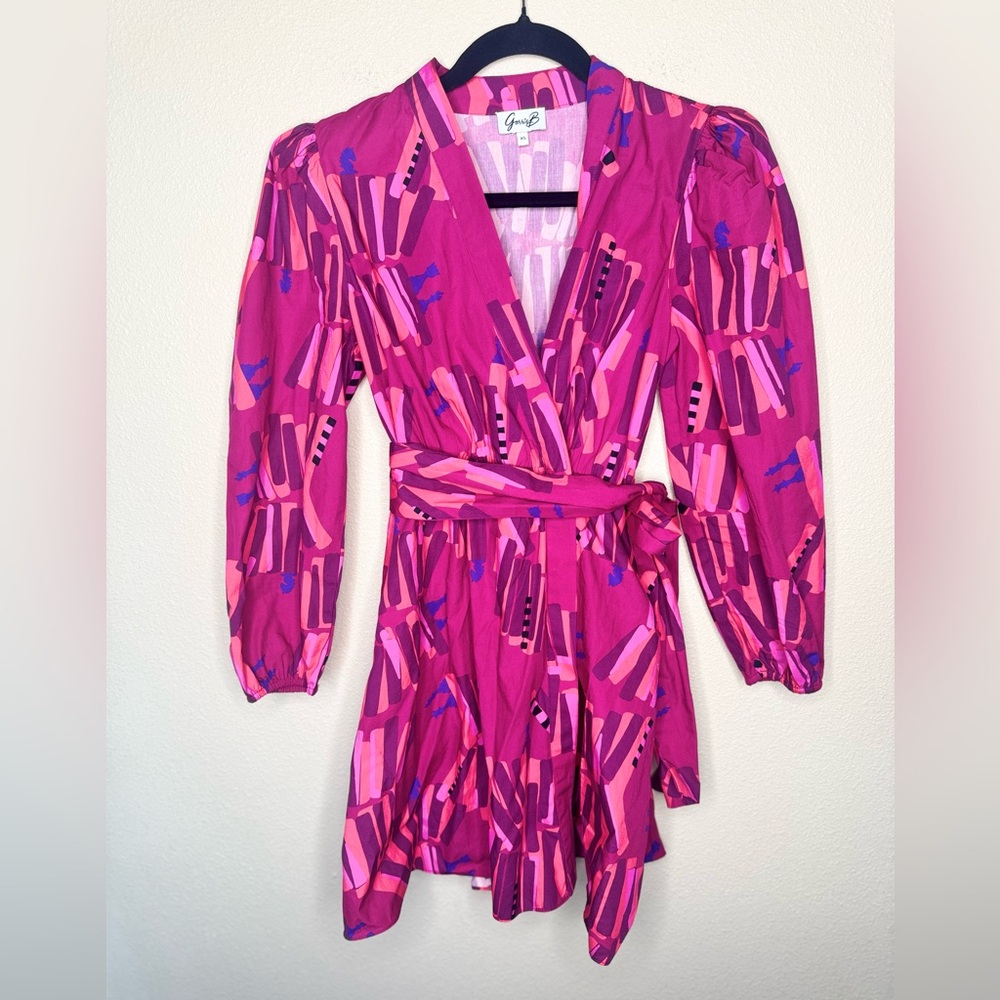 Garrie B Carly Wrap Dress in magenta and chess pieces size XS